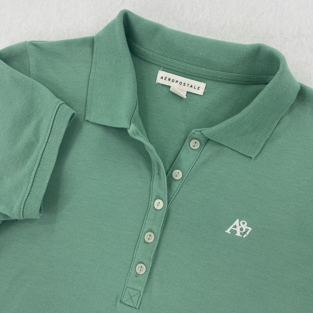 Aeropostale Polo Shirt Womens L Green Classic Short Sleeve Y2K Preppy